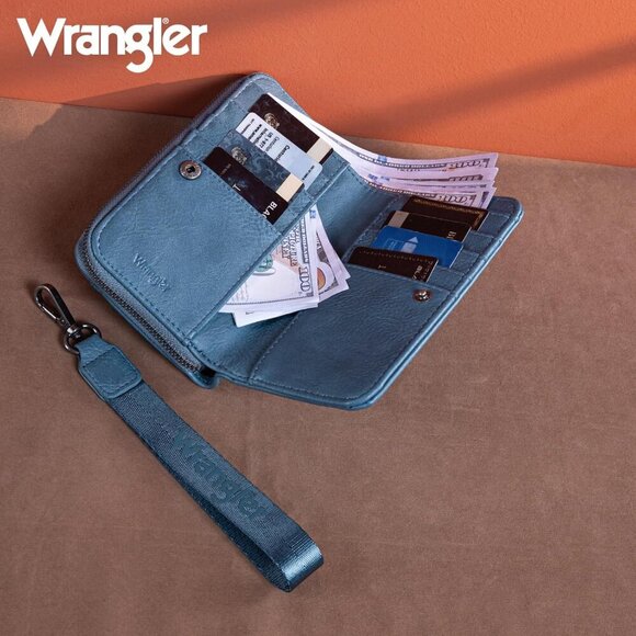 Wrangler Large Capacity Wallets Women with Wristlet and Metal Smooth Zipper - Picture 6 of 6